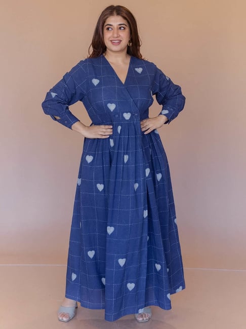 Buy The Indian Ethnic Co Blue Cotton A-Line Fit Printed Dress for Womens  Online @ Tata CLiQ Luxury