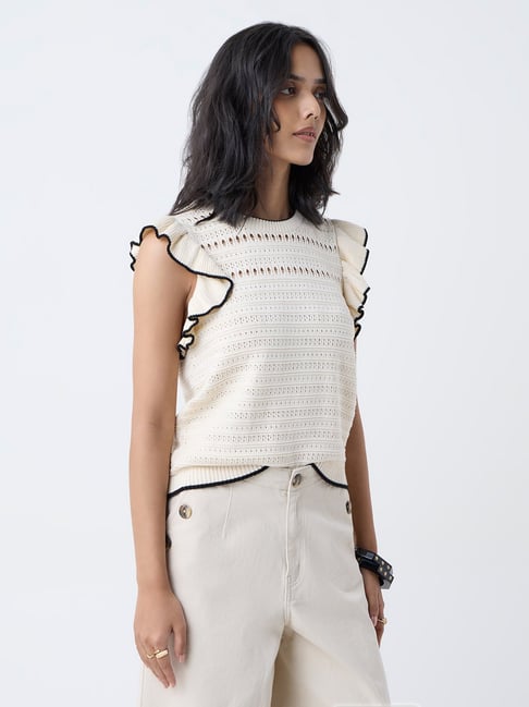 LOV by Westside Off-White Knitted Cotton Top-picture-15