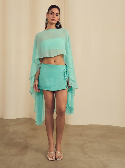 Label Frow Green Georgette & Lycra Nova Poncho