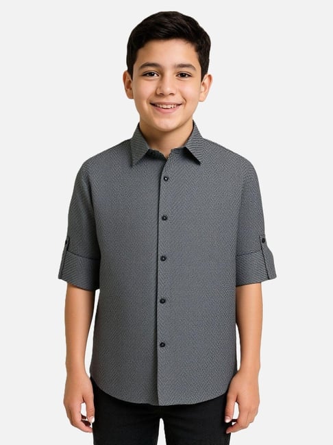 CHARCHIT Boys Grey Cotton Textured Shirt-picture-26