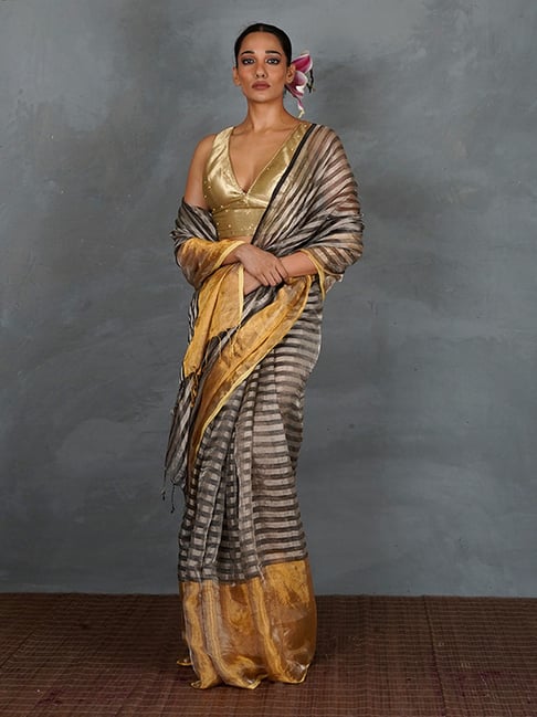 Chidiyaa Grey Linen Saree-image-21