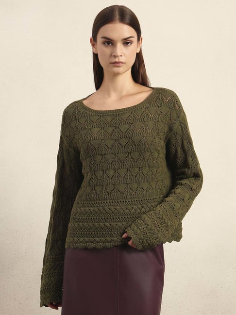 Vero Moda Green Cotton Regular Fit Textured Sweater-picture-48