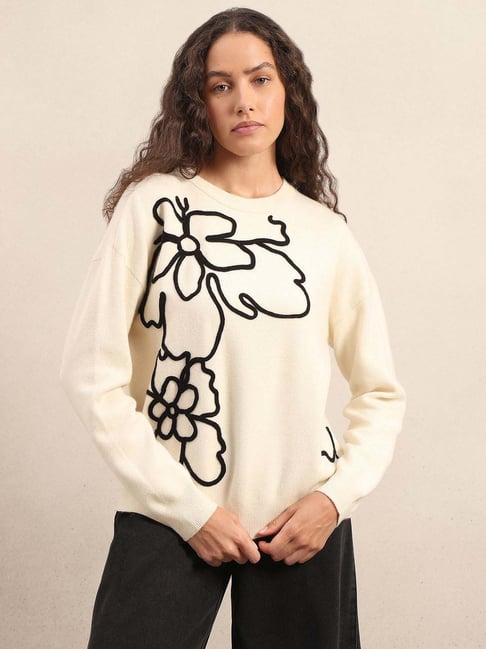 Vero Moda White Regular Fit Embroidered Sweater