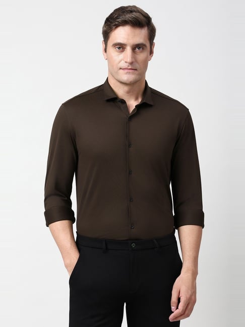 Peter England Brown Slim Fit Formal Shirt