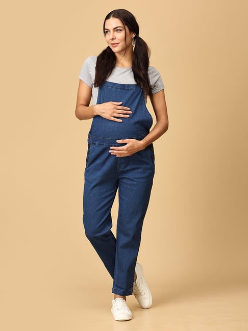 The Mom Store Blue Cotton Maternity Fit Dungaree