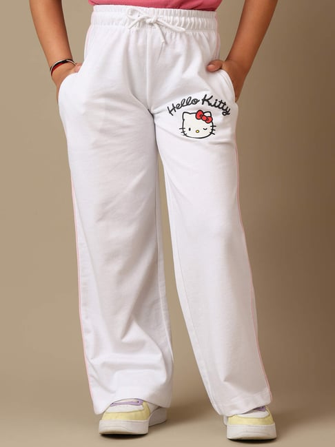 Kidsville Girls Off White Hello Kitty Relaxed Fit Joggers