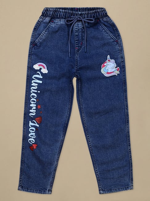 Kidsville Girls Blue Printed Regular Fit Joggers
