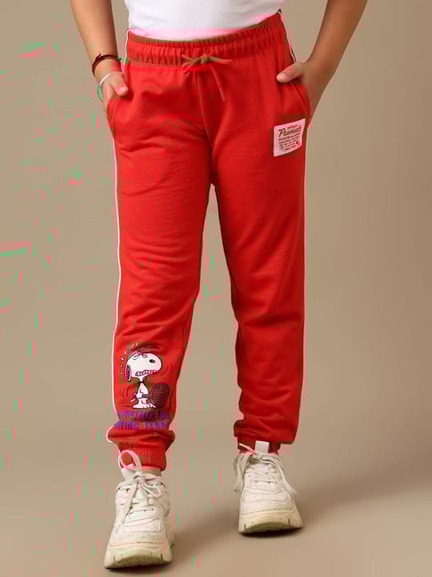 Kidsville Girls Red Peanuts Regular Fit Joggers