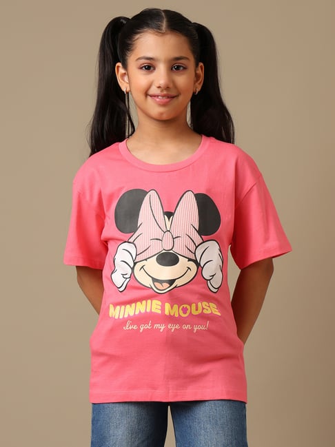 Kidsville Girls Pink Cotton Mickey & Friends Oversized T-Shirt