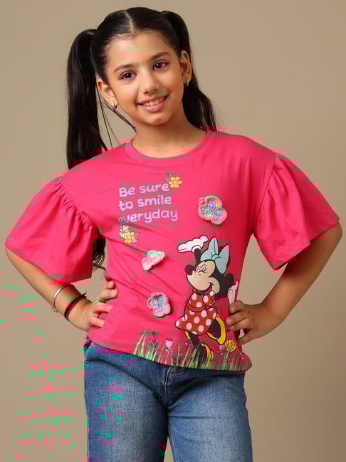 Kidsville Girls Pink Cotton T-Shirt