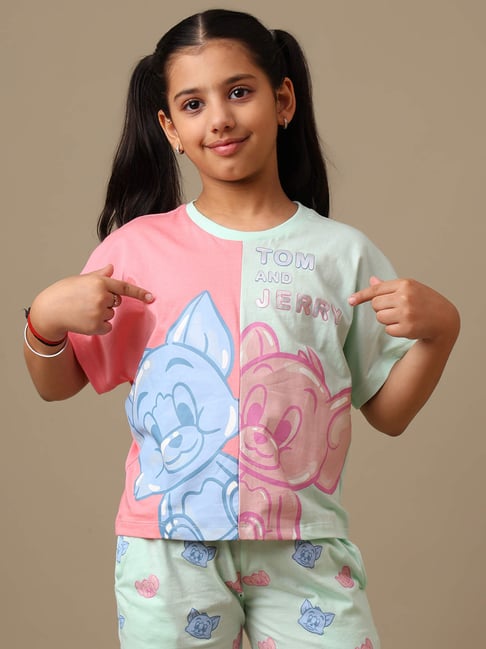 Kidsville Girls Multicolor Cotton Tom & Jerry Oversized T-Shirt