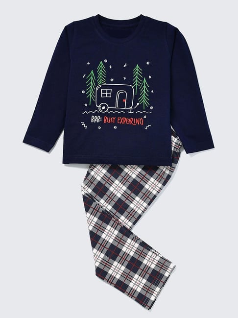 Nite Flite Boys Blue Cotton Graphic Regular Pyjama Set