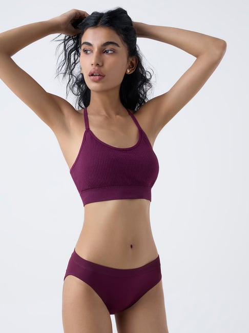 Superstar by Westside Plum Waffle-Textured Padded Bra-picture-35