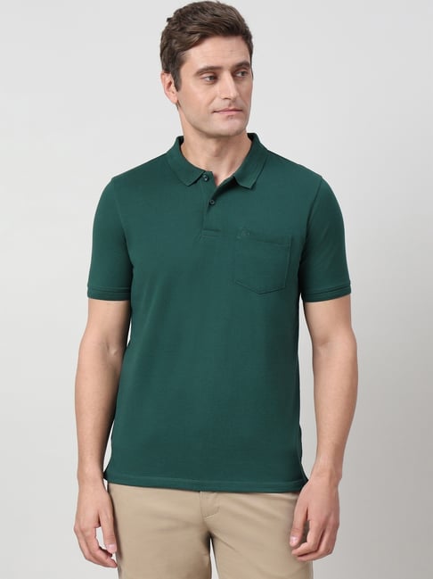 Peter England Green Cotton Regular Fit Polo T-Shirt-picture-35
