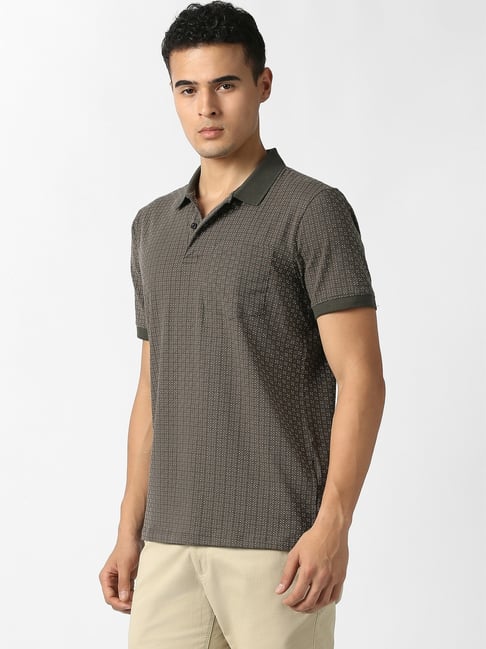 Van Heusen Grey Cotton Regular Fit Printed Polo T-Shirt