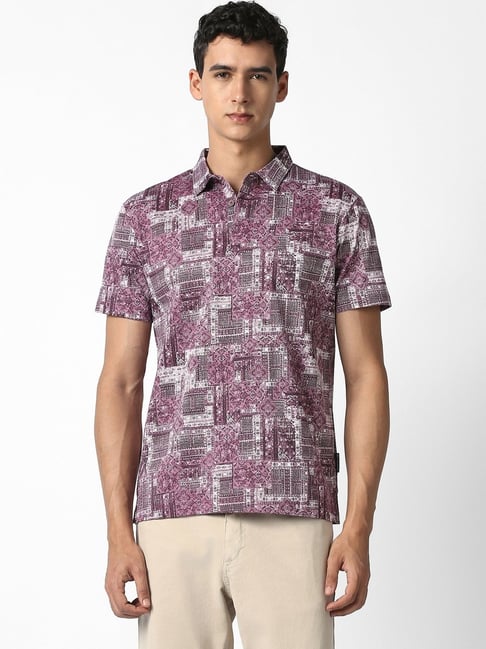 Van Heusen Purple Cotton Regular Fit Printed Polo T-Shirt-picture-41