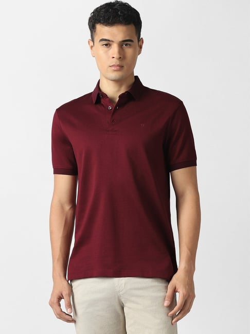 Van Heusen Maroon Cotton Regular Fit Polo T-Shirt-picture-24