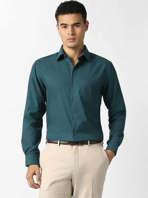 Van Heusen Blue Cotton Regular Fit Texture Shirt