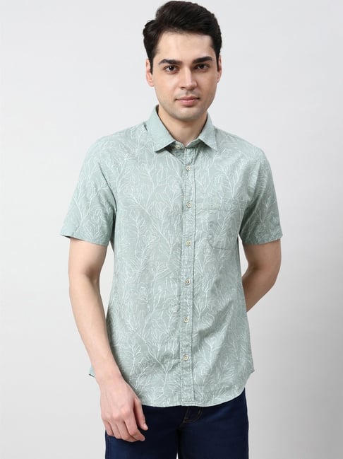 Peter England Green Cotton Slim Fit Printed Shirt-picture-36