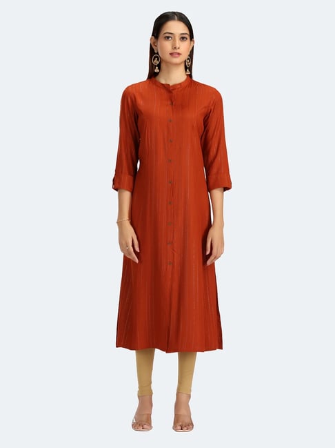 Cotton Culture Rust Cotton Striped Kurta-picture-34