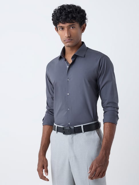 WES Formals by Westside Dark Grey Ultra Slim-Fit Cotton Shirt