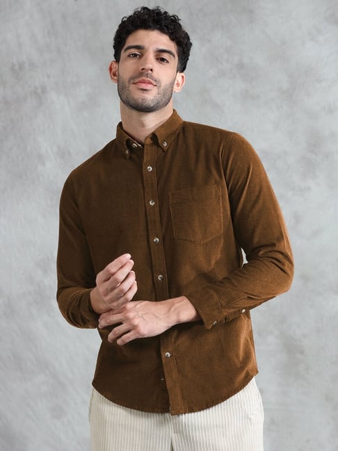 THE FORMAL CLUB Tan Cotton Solid Smart Fit Shirt
