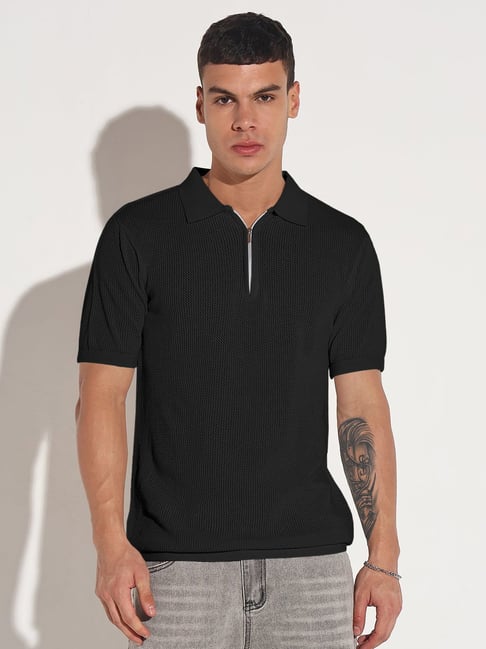 Showoffff Black Cotton Regular Fit Polo T-Shirt-picture-39