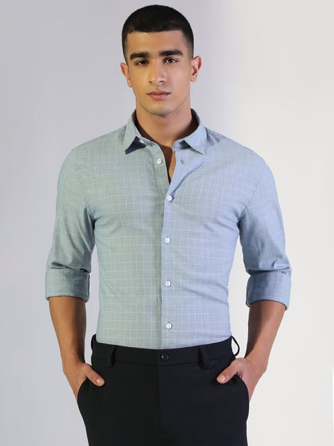 Showoffff Blue Cotton Regular Fit Checks Shirt-picture-33