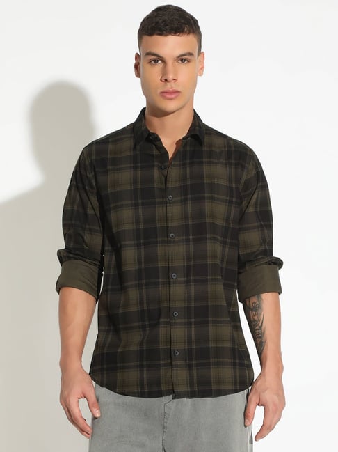 Showoffff Black Cotton Regular Fit Checks Shirt-picture-18