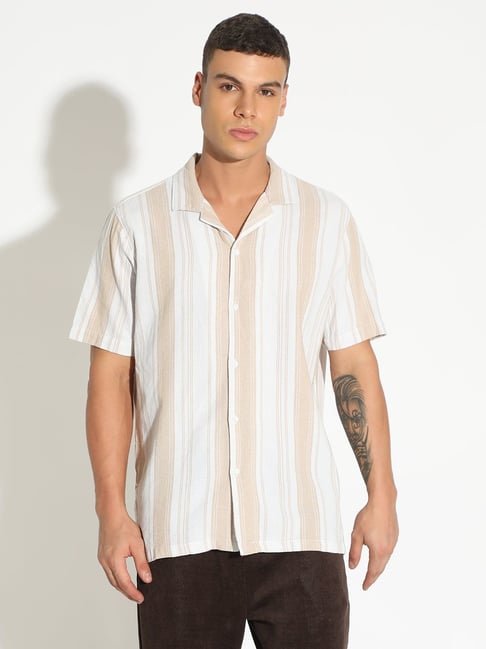 Showoffff White Cotton Relaxed Fit Striped Shirt-picture-37