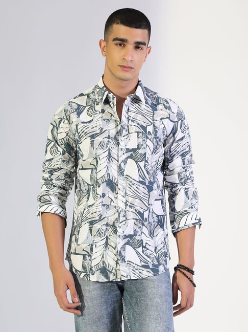 Showoffff Blue Cotton Regular Fit Abstract Shirt-picture-22