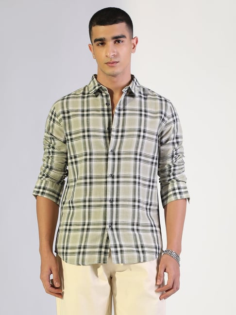 Showoffff Green Cotton Regular Fit Checks Shirt-picture-13