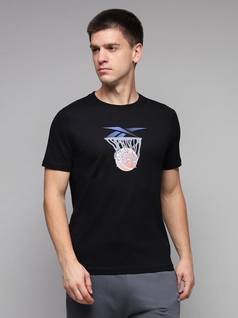 Reebok Black Cotton Printed Regular Fit T-Shirt-picture-31