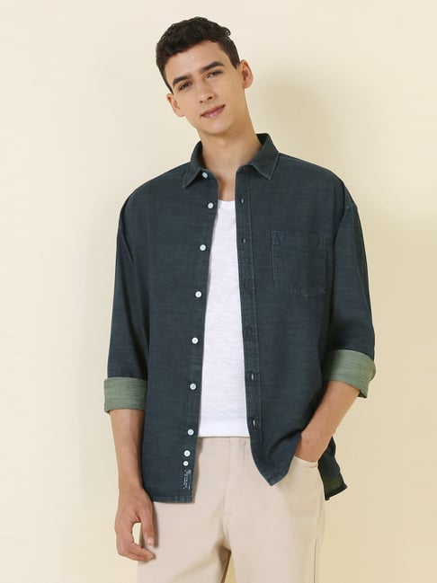 Allen Solly Navy Cotton Relaxed Fit Shirt-picture-30