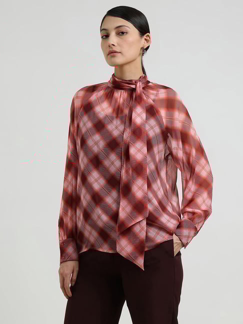Fablestreet Red Relaxed Fit Checked Top-picture-37