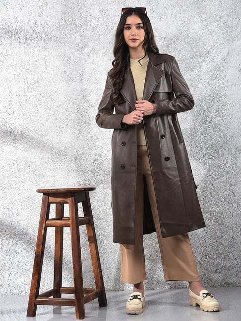 Crimsoune Club Brown Solid Long Sleeves Overcoat With Belt-picture-23
