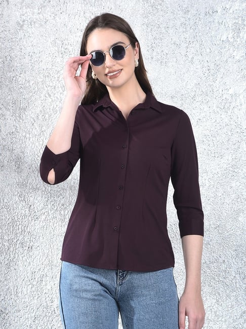 Crimsoune Club Wine Solid Three-Quarter Sleeves Shirt-picture-30