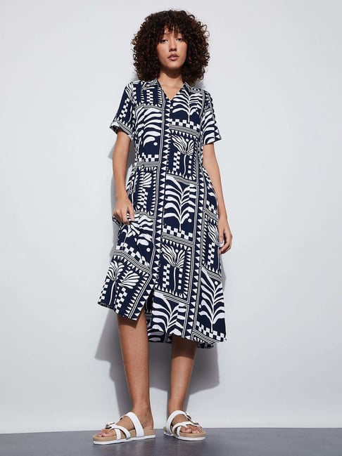 Fame Forever By Lifestyle Dark Blue Regular Fit Printed Dress-picture-43