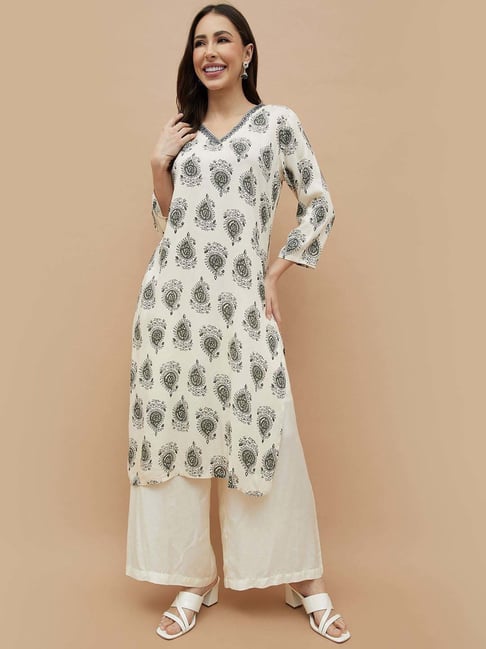Melange By Lifestyle Off White Regular Fit Printed Kurta-picture-29