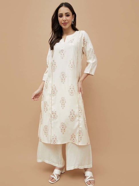 Melange By Lifestyle Off White Regular Fit Printed Kurta-picture-33