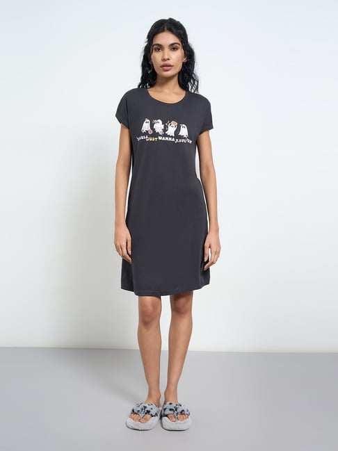 Dreamz By Pantaloons Black Comfort Fit Printed Night Dress-picture-26