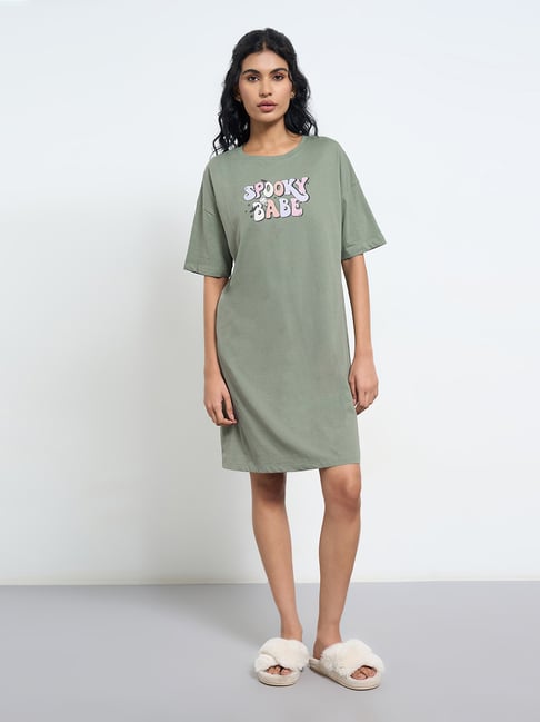 Dreamz By Pantaloons Green Comfort Fit Graphic Night Dress-picture-33