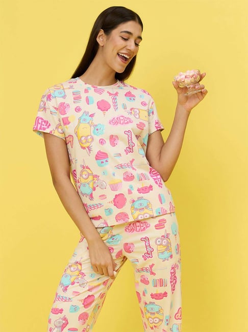 Sweet Dreams Beige Cotton Regular Fit Printed Night Suit-picture-26