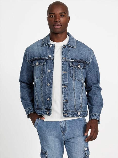 Guess Volley Washed Spread Collar Full Sleeves Denim Jacket-picture-41