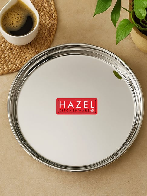 HAZEL Stainless Steel Dinner Lunch Plate Bhojan Thali - Silver