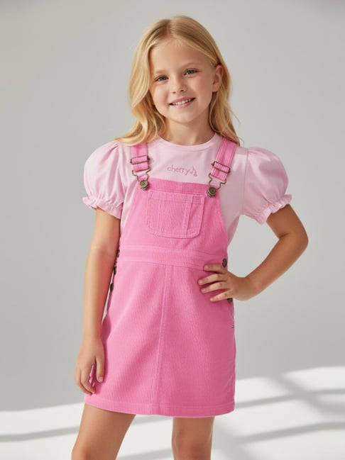 Cherry Crumble By Nitt Hyman Pink Vertical Lines Summer Dungaree