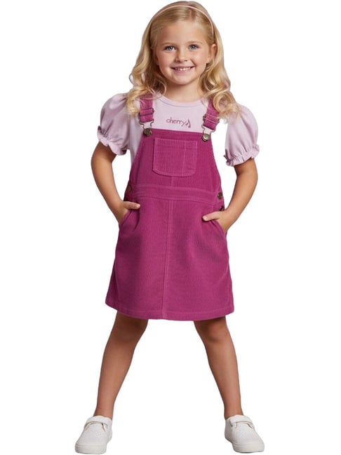 Cherry Crumble By Nitt Hyman Magenta Vertical Lines Summer Dungaree