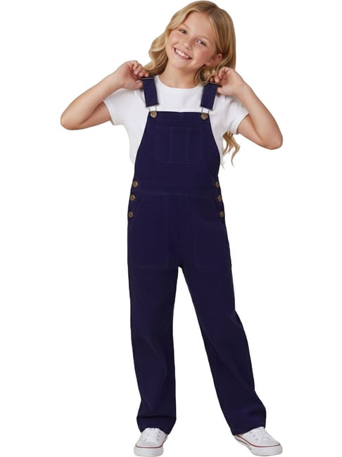 Cherry Crumble By Nitt Hyman Navy Vertical Lines Embroidered Regular Fit Summer Dungaree