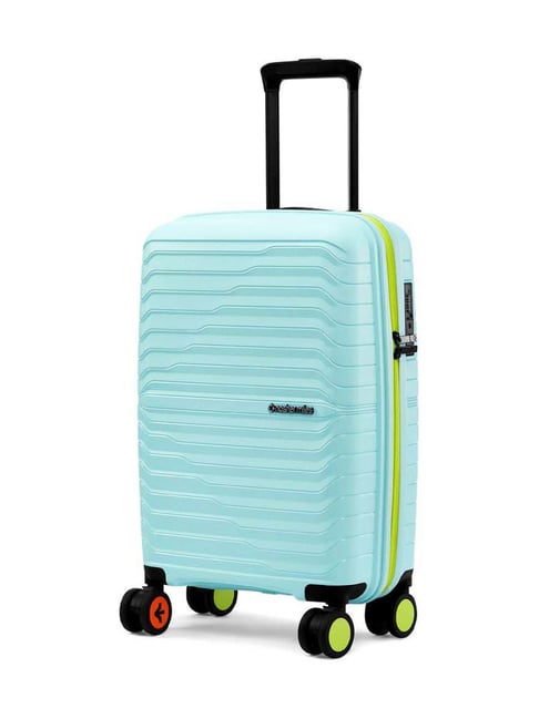 Nasher Miles Pastel Green & Neon Cairo Striped Small Hard Sided Cabin Trolley-image-10