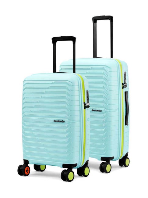 Nasher Miles Pastel Green & Neon Cairo Striped Medium Hard Sided Checked Luggage - Set of 2-image-8